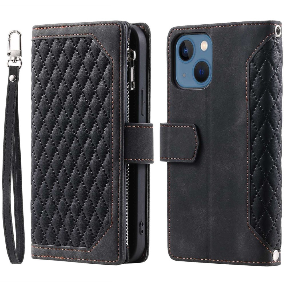 iPhone 13 Portemonnee tas Quilted Zwart