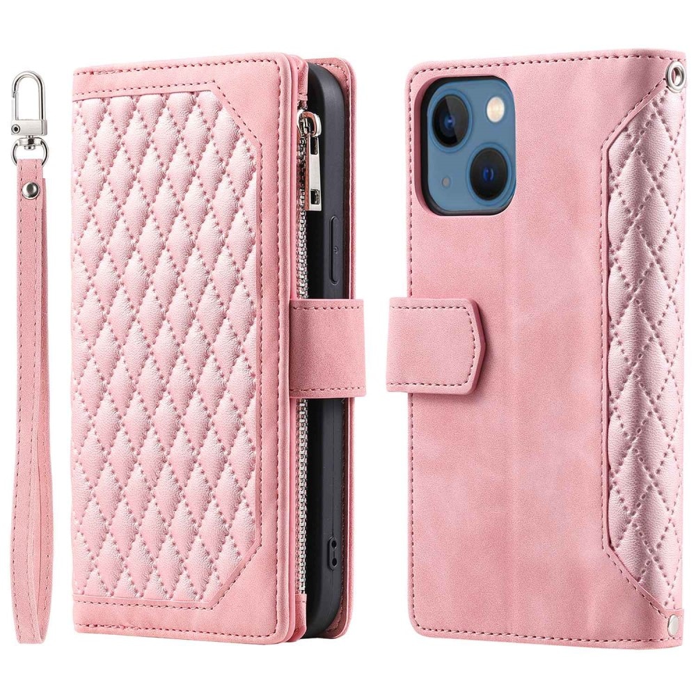 iPhone 13 Portemonnee tas Quilted Roze