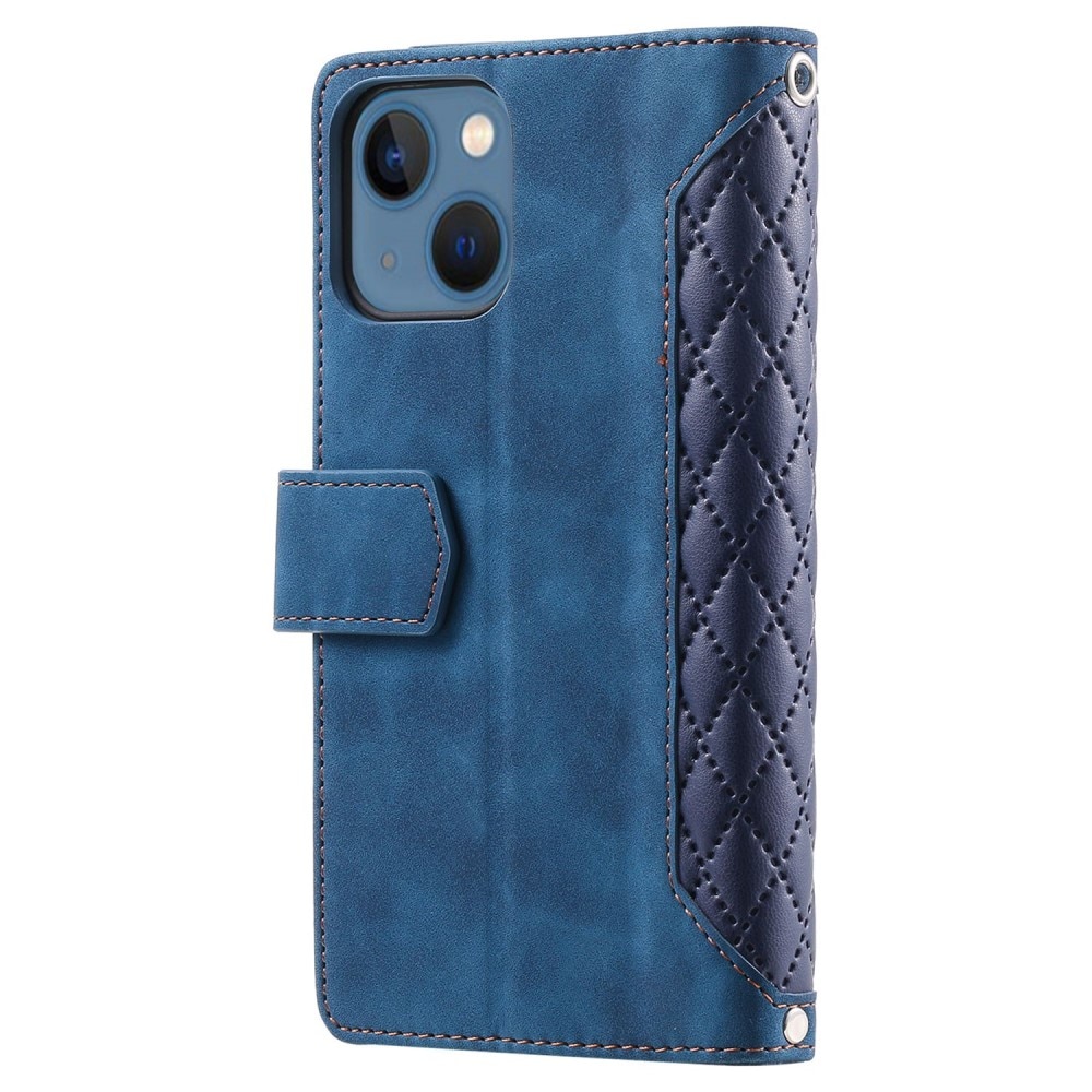 iPhone 14 Plus Portemonnee tas Quilted Blauw