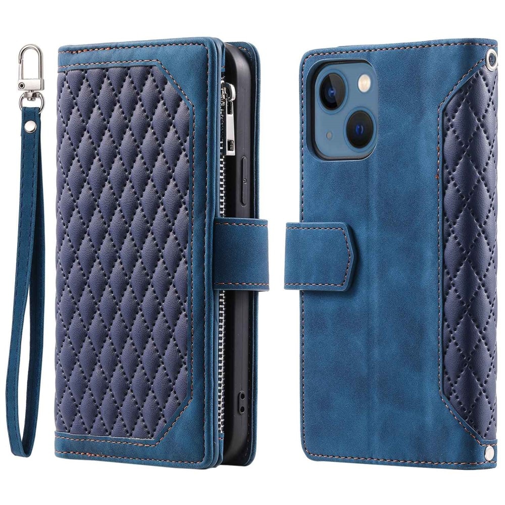 iPhone 14 Plus Portemonnee tas Quilted Blauw