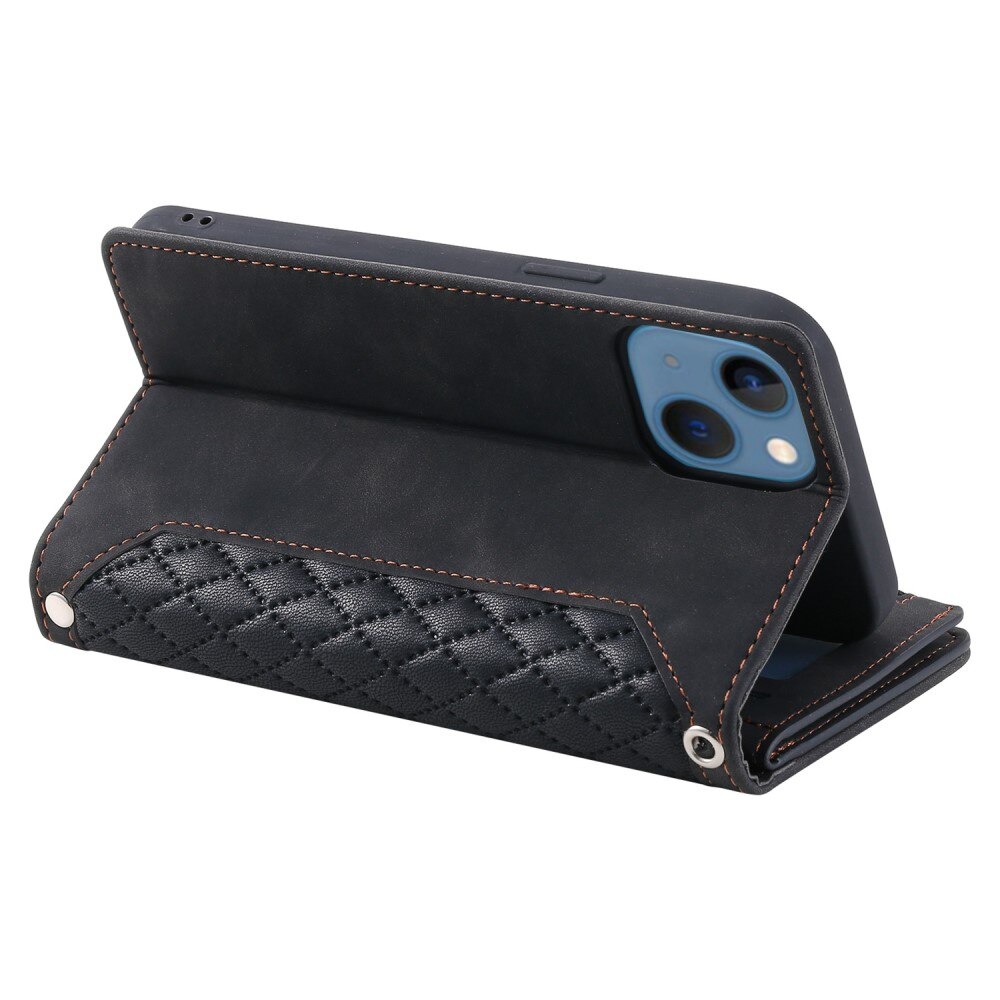 iPhone 14 Portemonnee tas Quilted Zwart