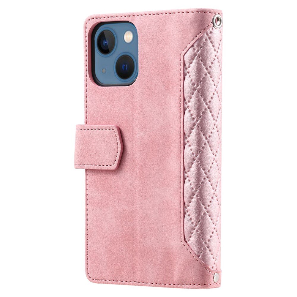 iPhone 14 Plus Portemonnee tas Quilted Roze