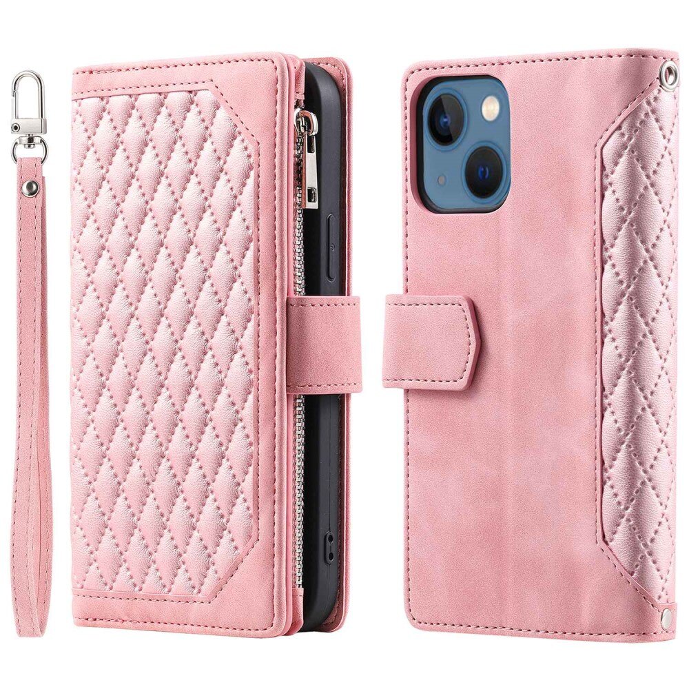 Apple iPhone 14 Plus Portemonnee tas Quilted Roze