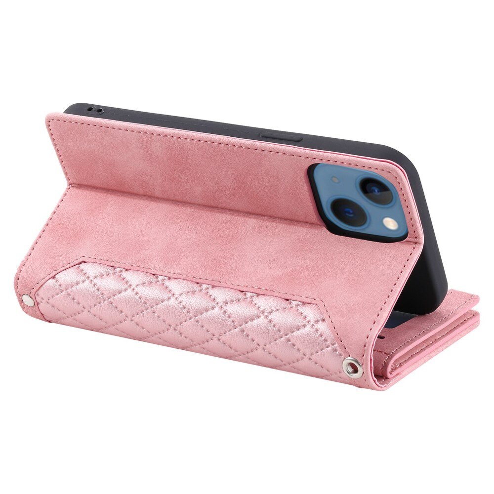 iPhone 14 Portemonnee tas Quilted Roze