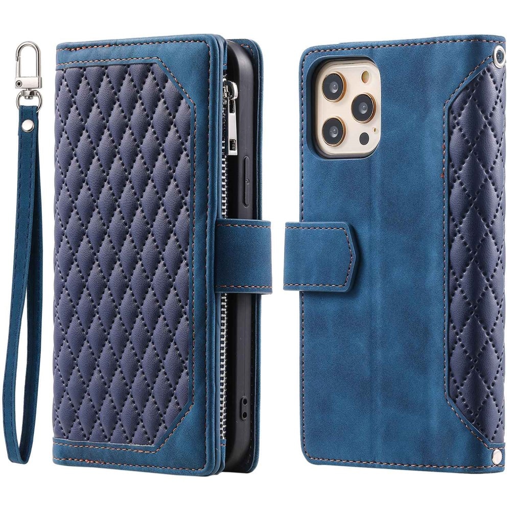 iPhone 12/12 Pro Portemonnee tas Quilted Blauw