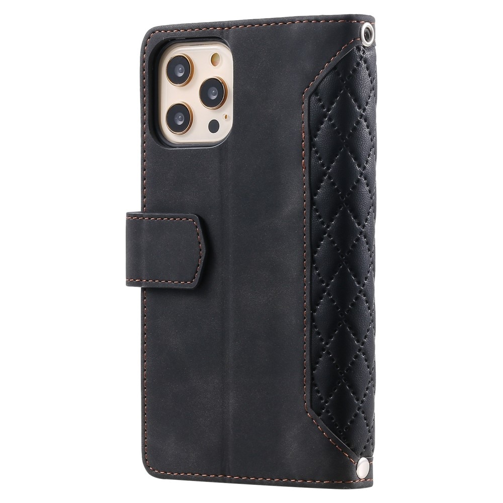 iPhone 12/12 Pro Portemonnee tas Quilted Zwart
