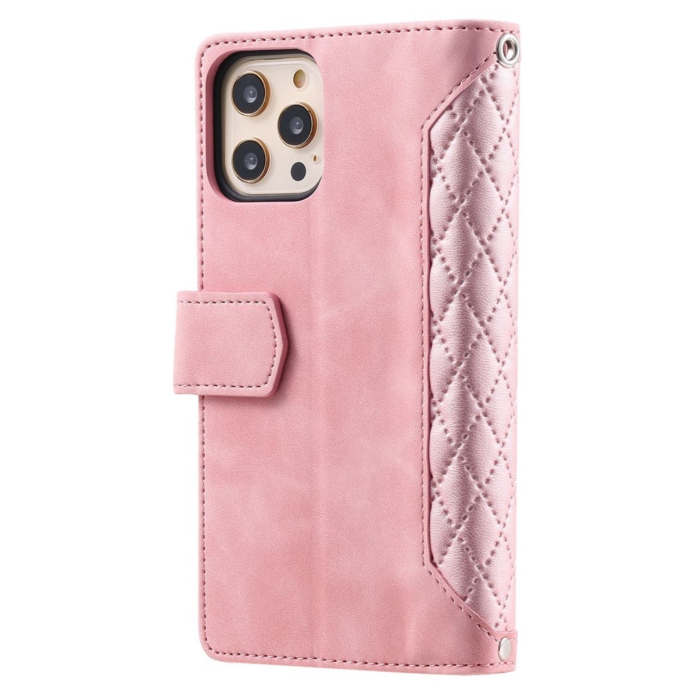 iPhone 12/12 Pro Portemonnee tas Quilted Roze