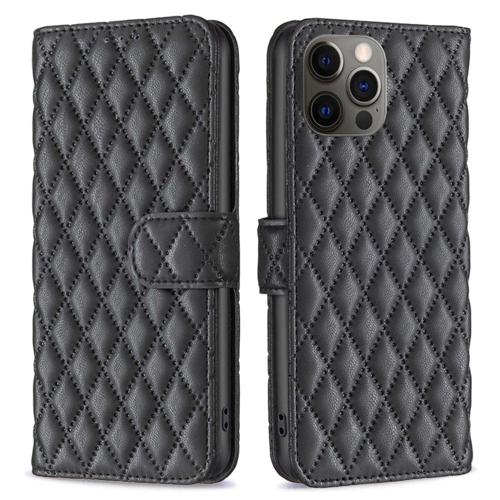 iPhone 12/12 Pro Portemonnee hoesje Quilted Zwart