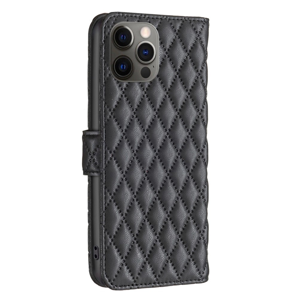 iPhone 12/12 Pro Portemonnee hoesje Quilted Zwart