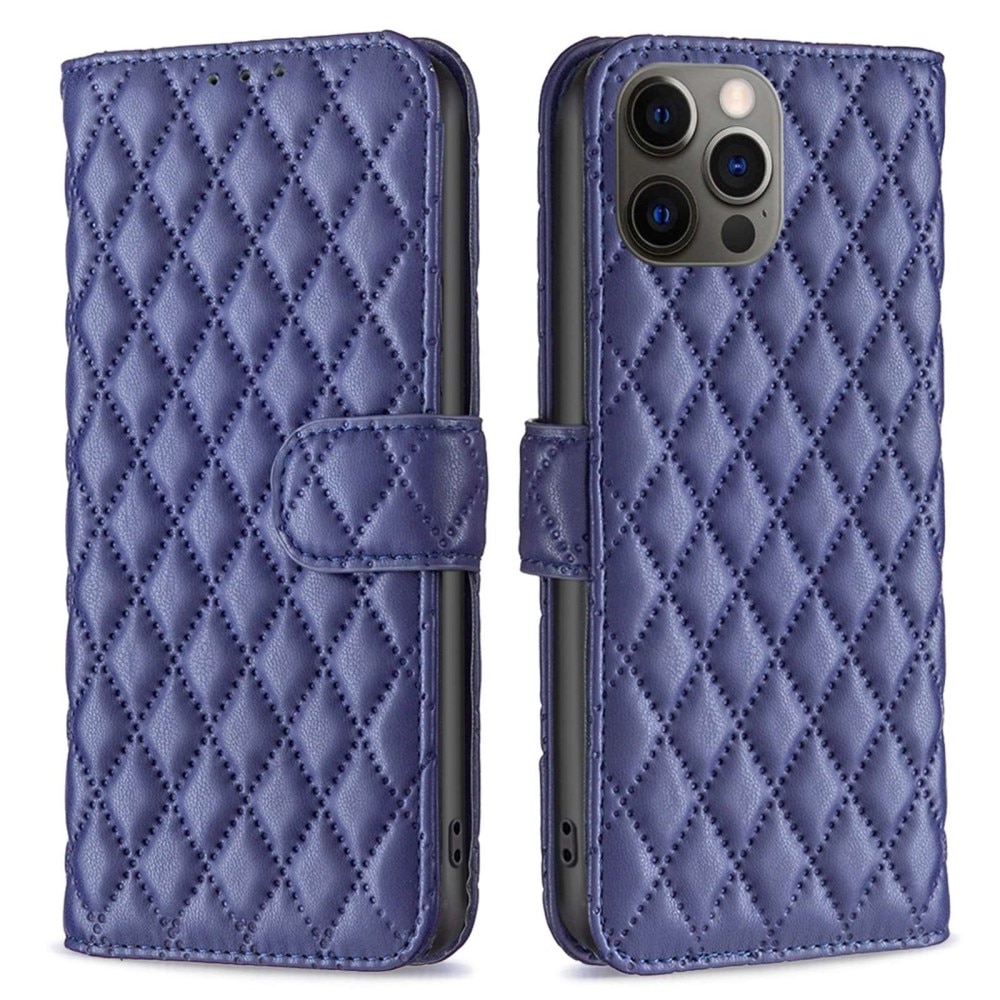 iPhone 12/12 Pro Portemonnee hoesje Quilted Blauw