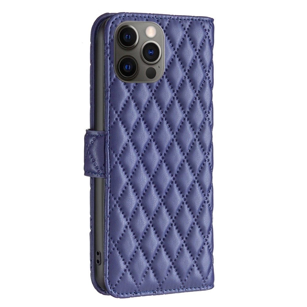 iPhone 12/12 Pro Portemonnee hoesje Quilted Blauw