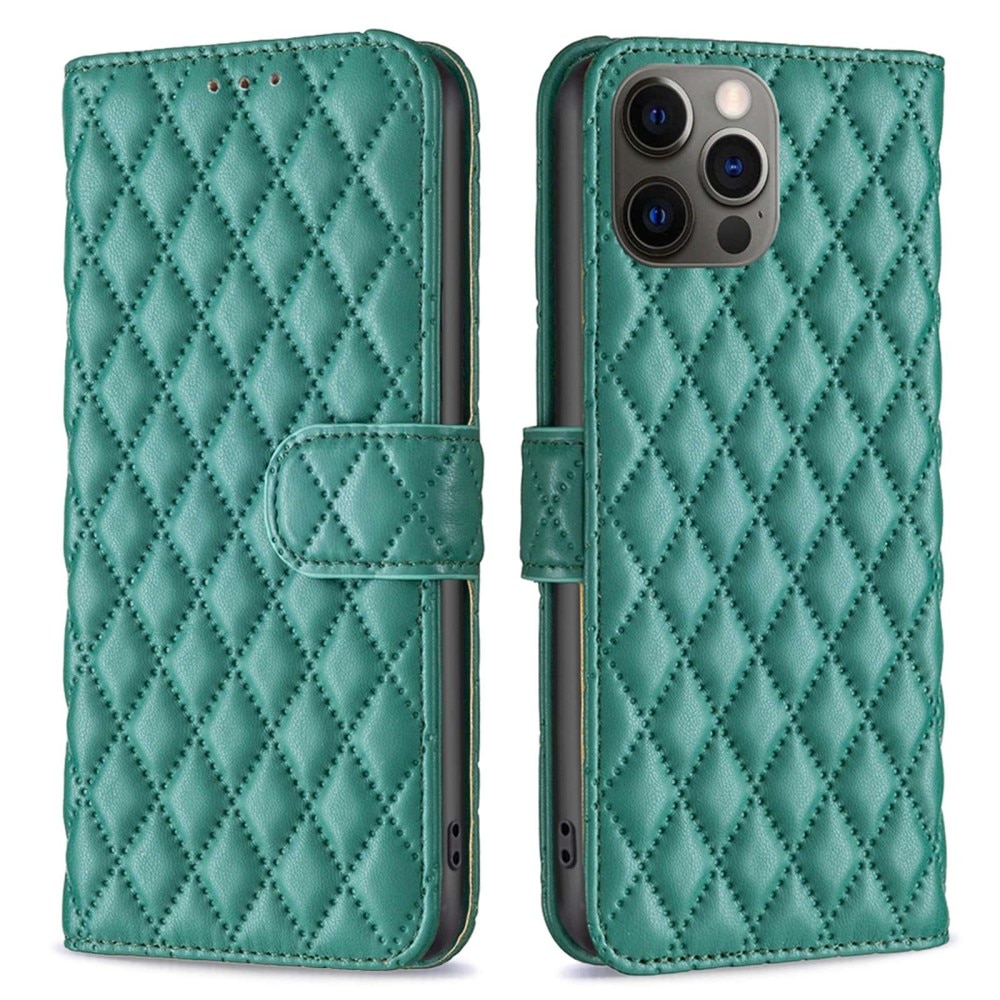 iPhone 12/12 Pro Portemonnee hoesje Quilted Groen