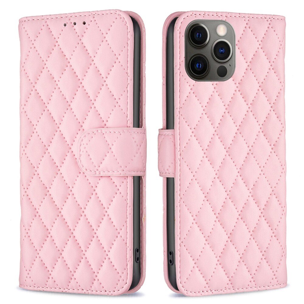 iPhone 12/12 Pro Portemonnee hoesje Quilted Roze