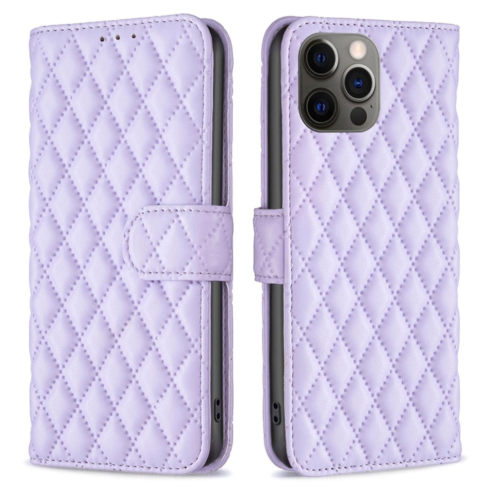 iPhone 12/12 Pro Portemonnee hoesje Quilted Paars
