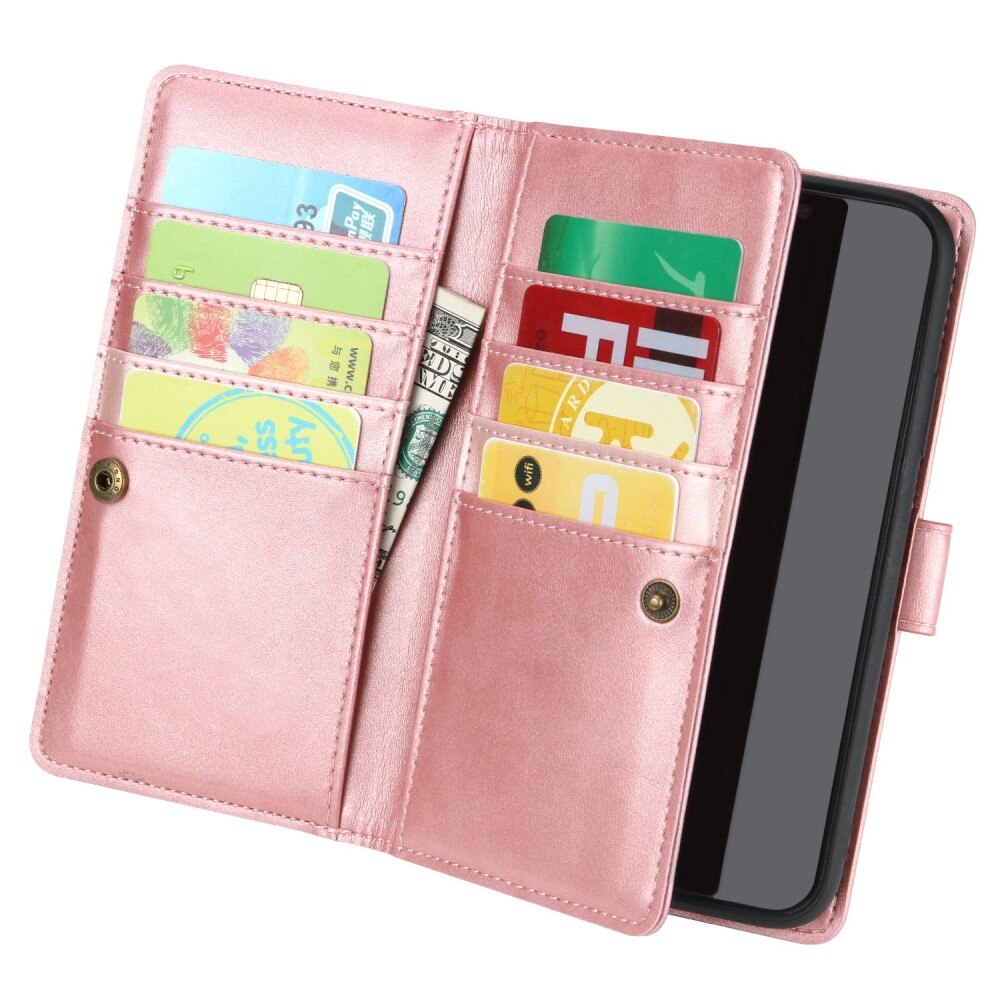 iPhone 14 Leren Bookcover hoesje Multi-Slot Roze