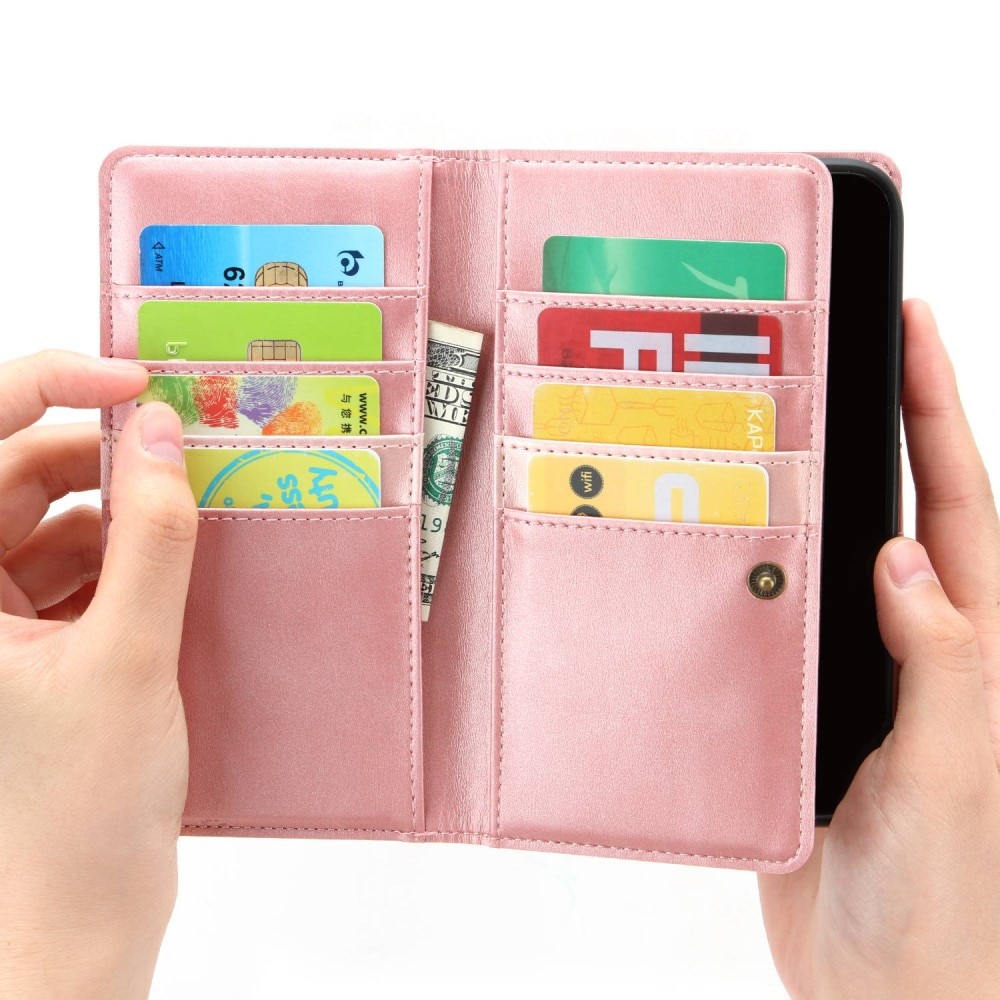 iPhone 14 Leren Bookcover hoesje Multi-Slot Roze