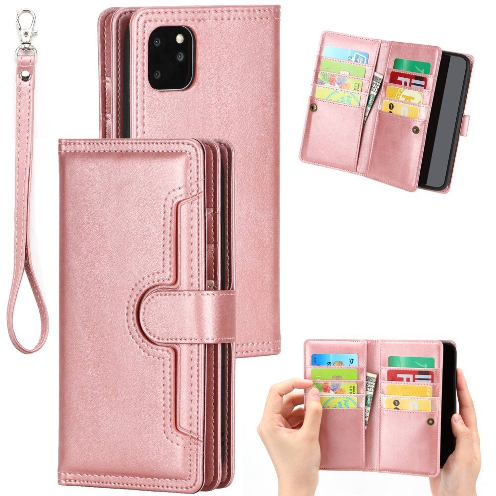 iPhone 14 Leren Bookcover hoesje Multi-Slot Roze