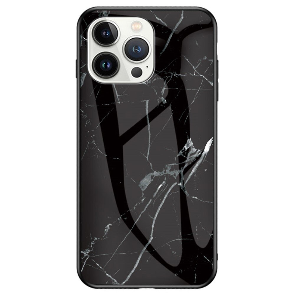 iPhone 14 Pro Max Hoesje Gehard Glas Zwart marmer