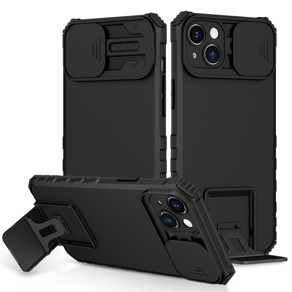 iPhone 14 Plus Kickstand Hoesje met Camera Protector Zwart