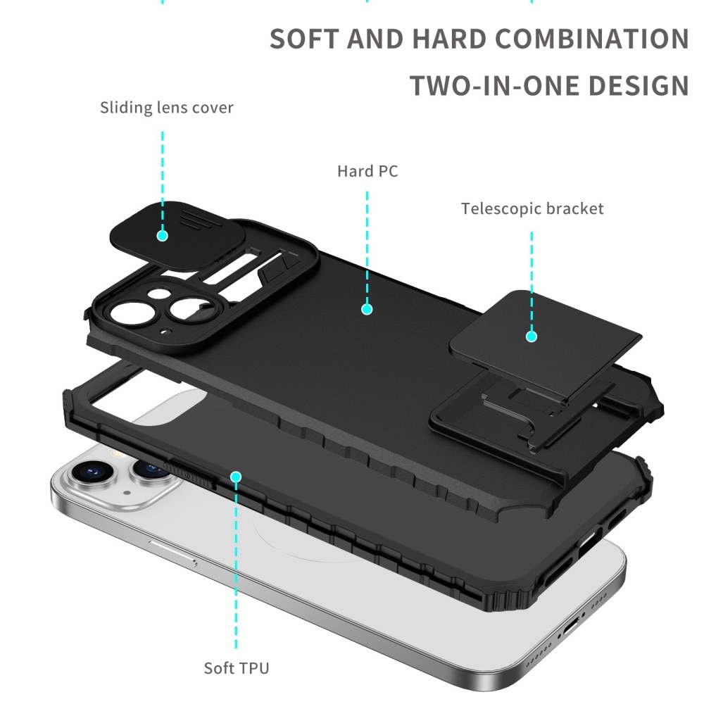 iPhone 14 Plus Kickstand Hoesje met Camera Protector Zwart
