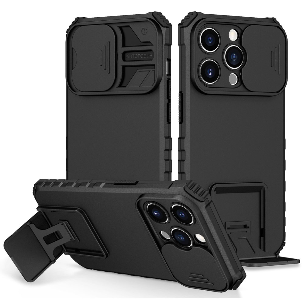 iPhone 14 Pro Kickstand Hoesje met Camera Protector Zwart