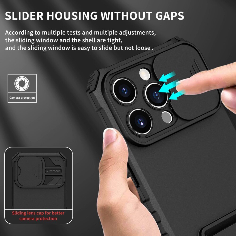 iPhone 14 Pro Kickstand Hoesje met Camera Protector Zwart