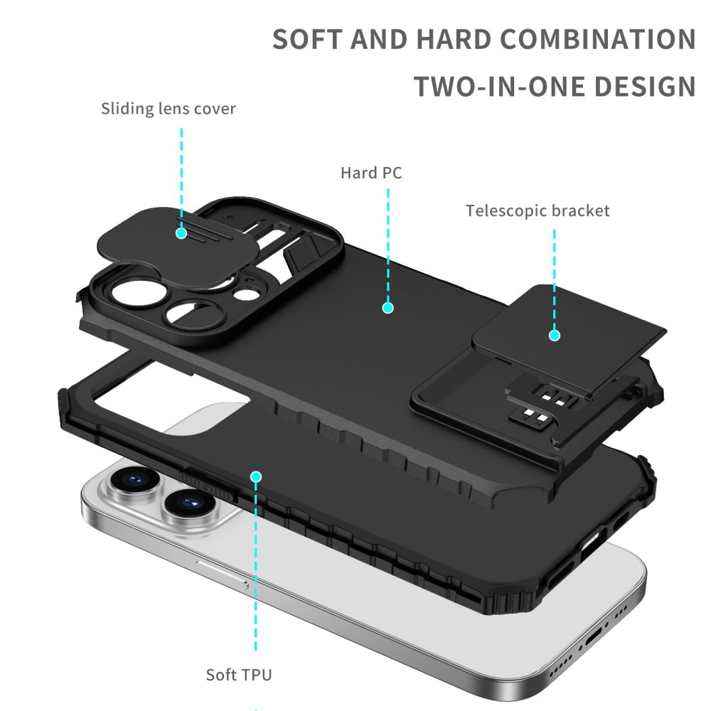 iPhone 14 Pro Kickstand Hoesje met Camera Protector Zwart