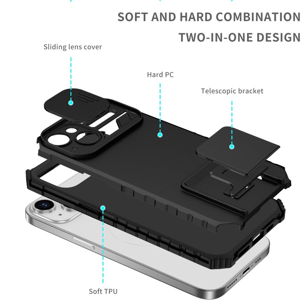 iPhone 14 Kickstand Hoesje met Camera Protector Zwart