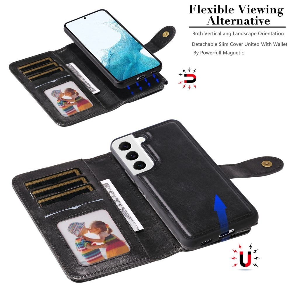 Samsung Galaxy S22 Magnet Leather Multi-Wallet Zwart