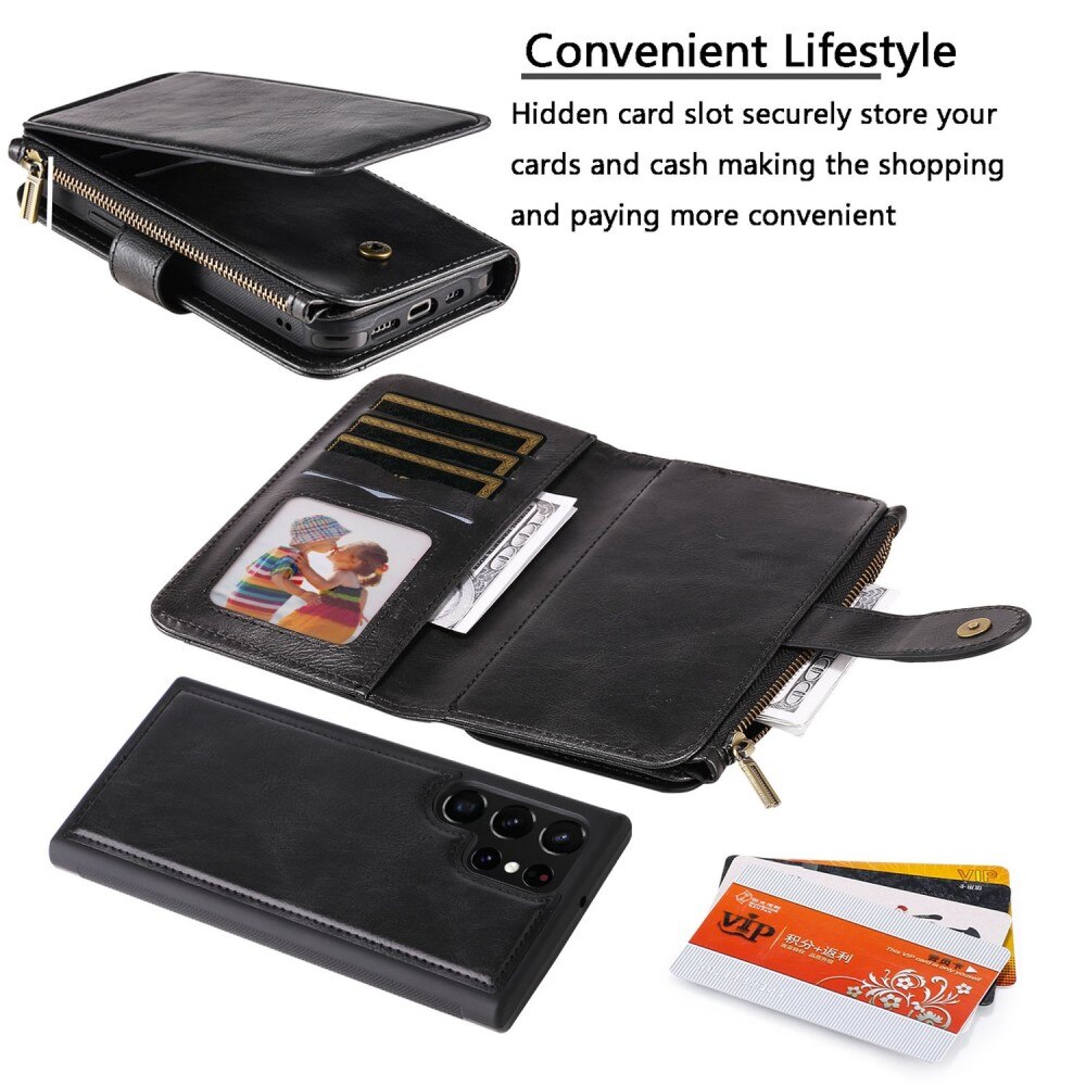 Samsung Galaxy S22 Ultra Magnet Leather Multi-Wallet Zwart