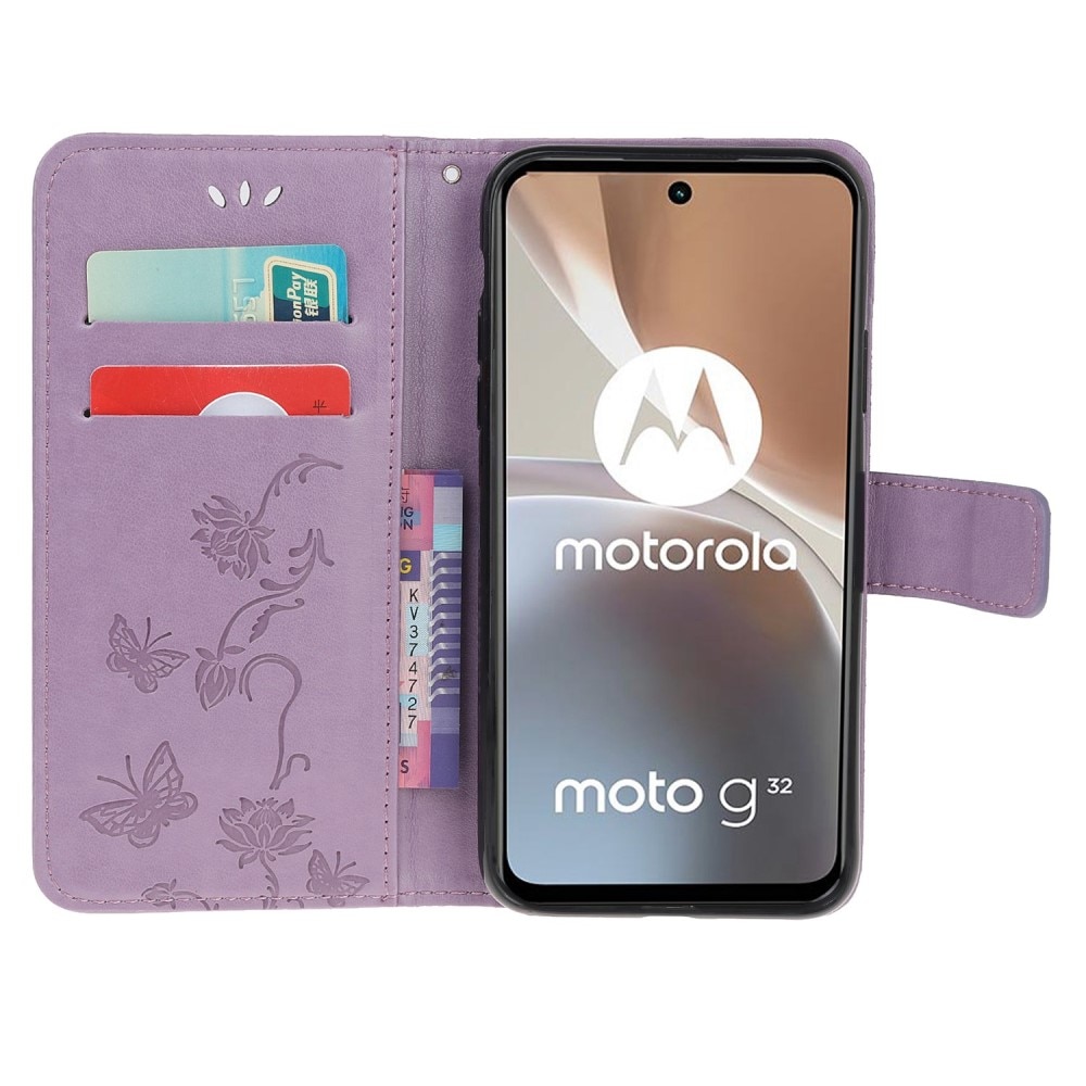 Motorola Moto G32 Leren vlinderhoesje Paars