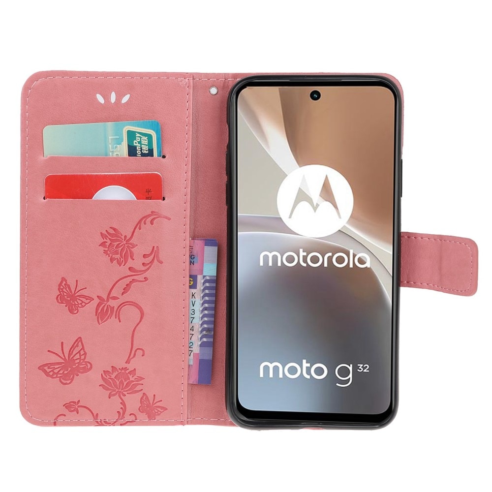 Motorola Moto G32 Leren vlinderhoesje Roze