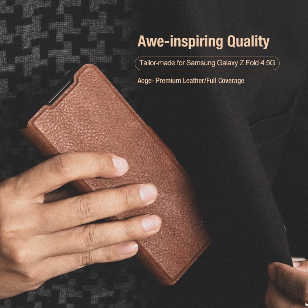 Leather Case with Pen Slot Samsung Galaxy Z Fold 4 Zwart