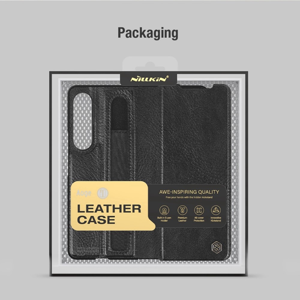 Leather Case with Pen Slot Samsung Galaxy Z Fold 4 Zwart