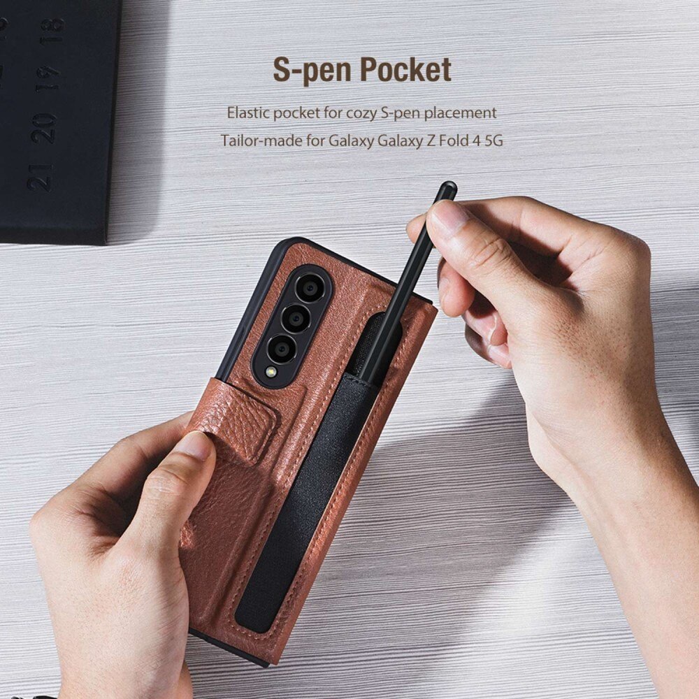 Leather Case with Pen Slot Samsung Galaxy Z Fold 4 Zwart