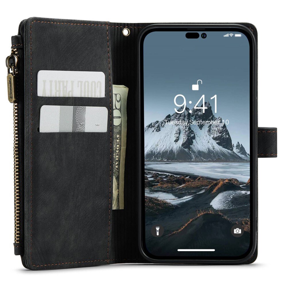 Bookcover hoesje Rits iPhone 14 Pro Zwart