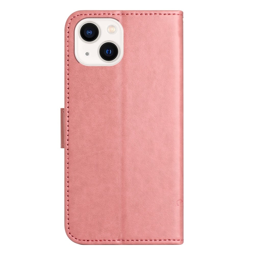 iPhone 14 Leren vlinderhoesje Roze