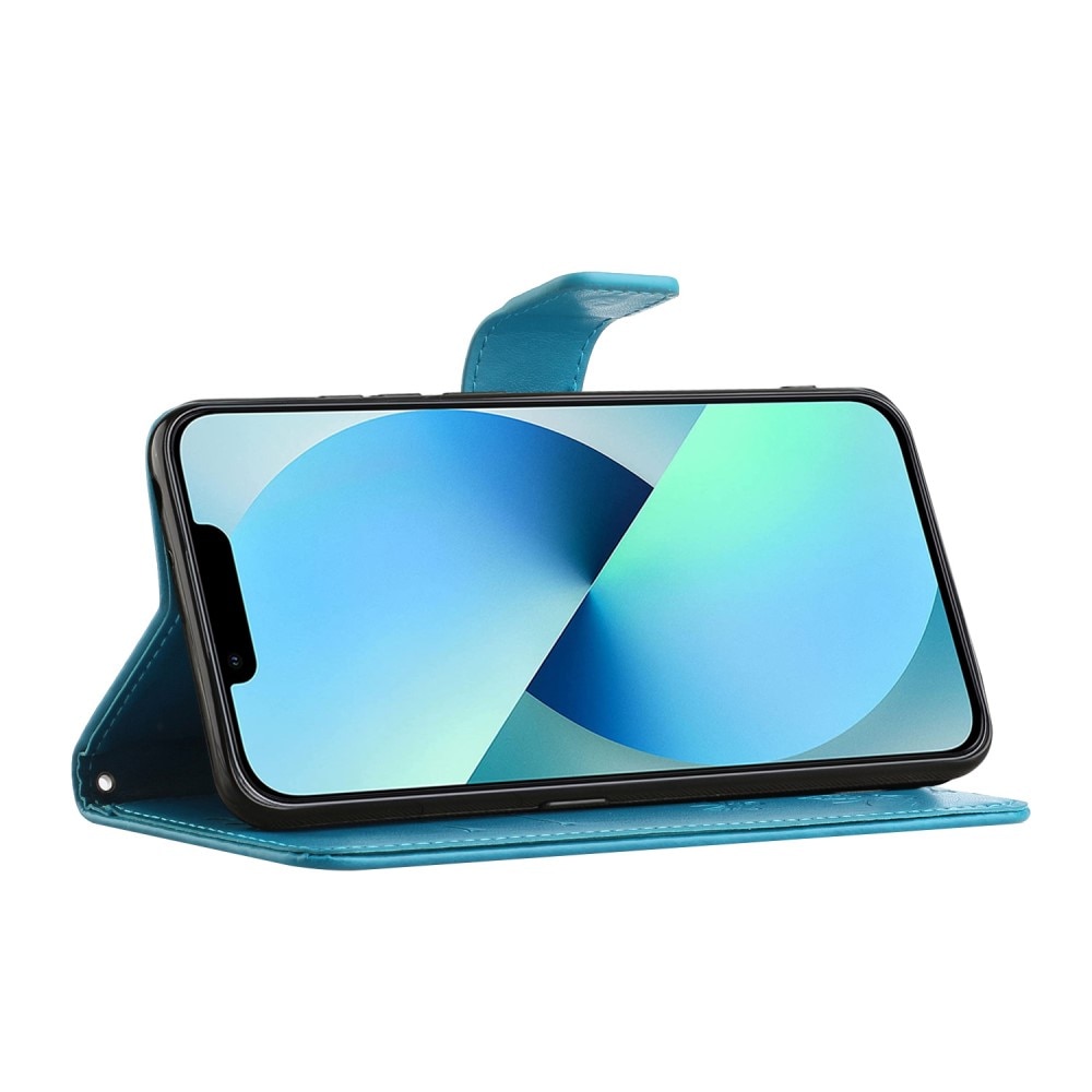 iPhone 14 Pro Leren vlinderhoesje Blauw