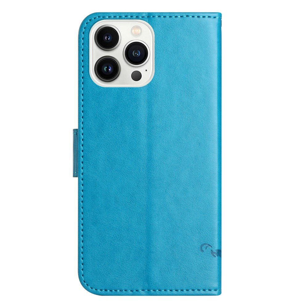 iPhone 14 Pro Leren vlinderhoesje Blauw