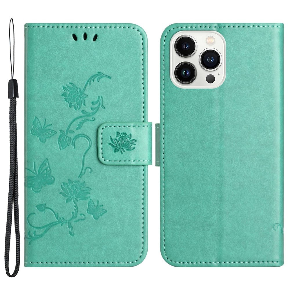 iPhone 14 Pro Leren vlinderhoesje Groen