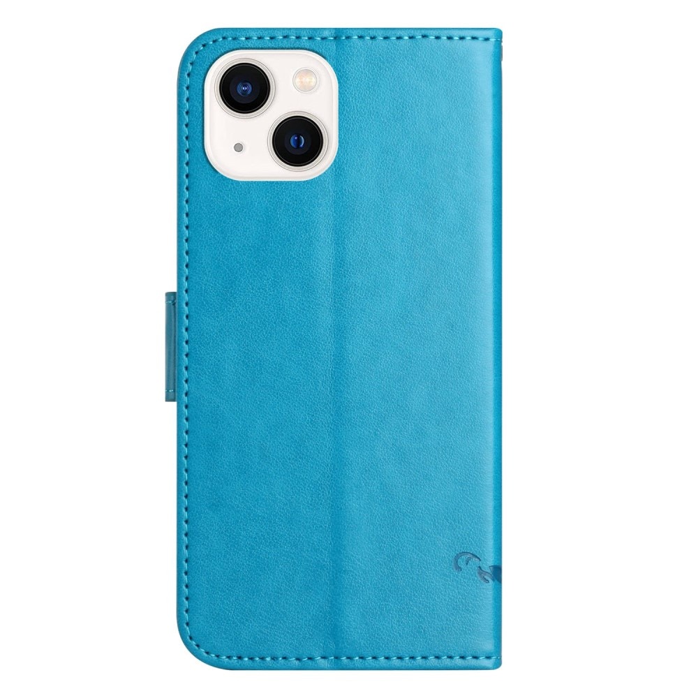 iPhone 14 Plus Leren vlinderhoesje Blauw