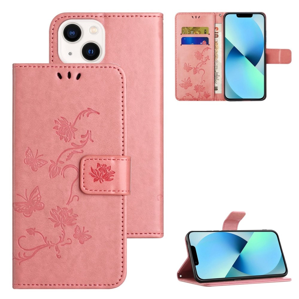 iPhone 14 Plus Leren vlinderhoesje Roze