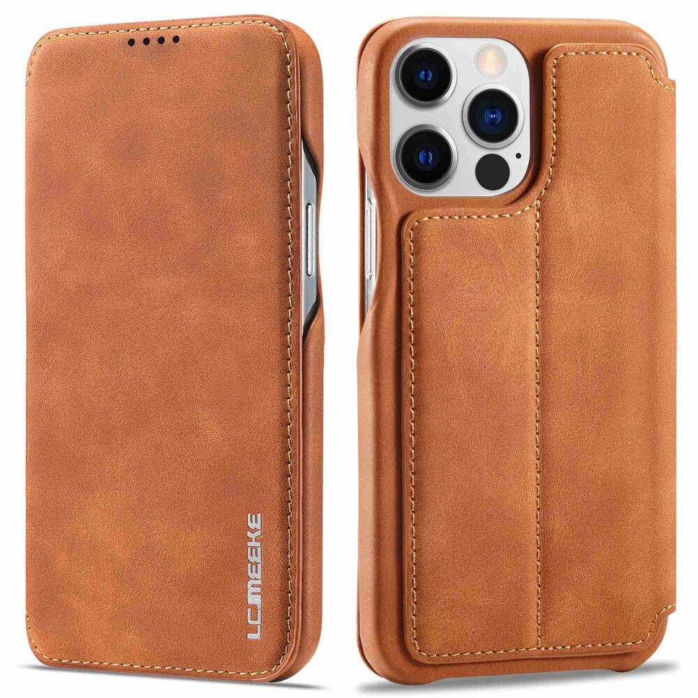 Slim Bookcover hoesje iPhone 14 Pro Cognac