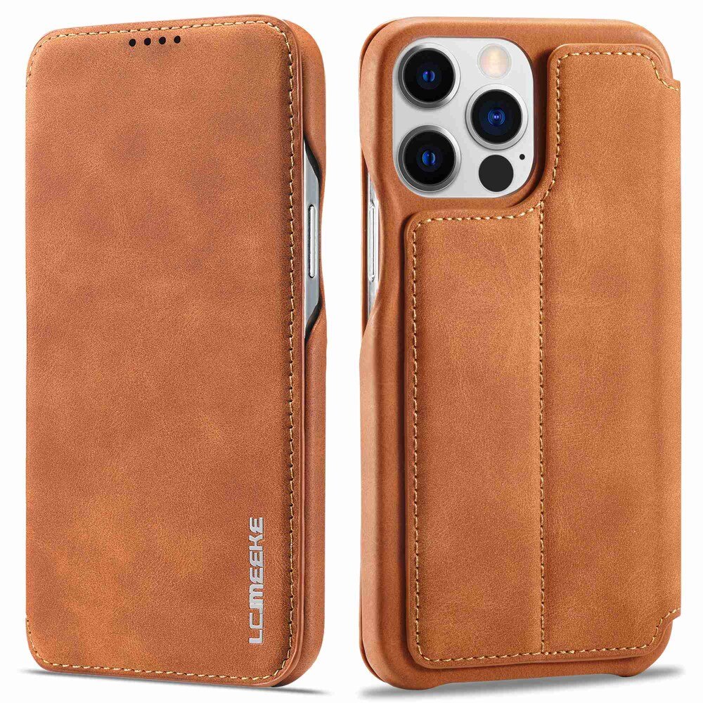 Slim Bookcover hoesje iPhone 14 Pro Cognac