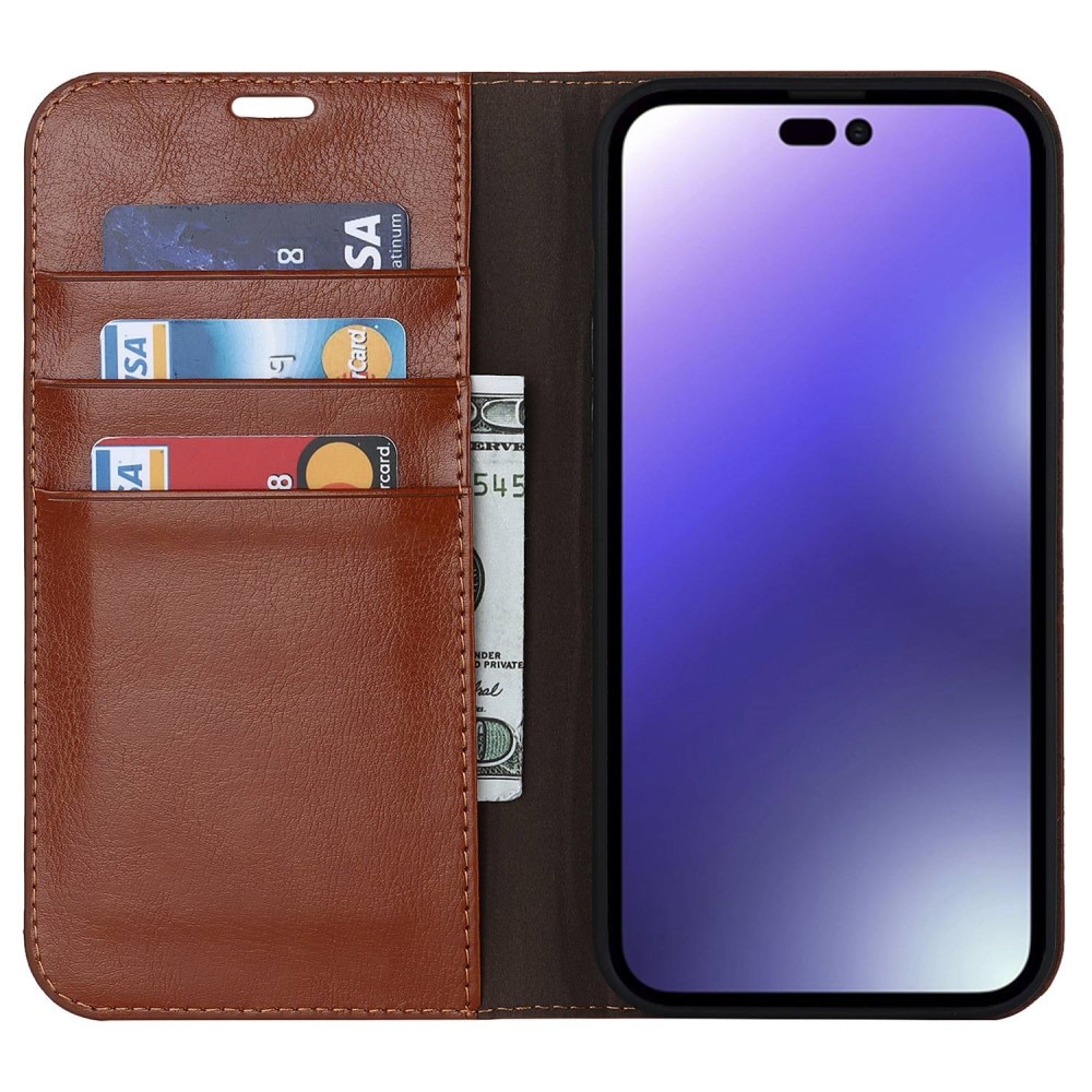 iPhone 14 Pro Max Mobielhoesje Echt Leer Bruin