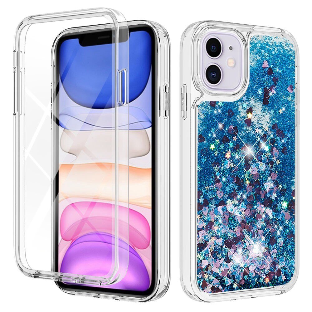 iPhone 11 Full Protection Glitter Powder TPU Case Blauw