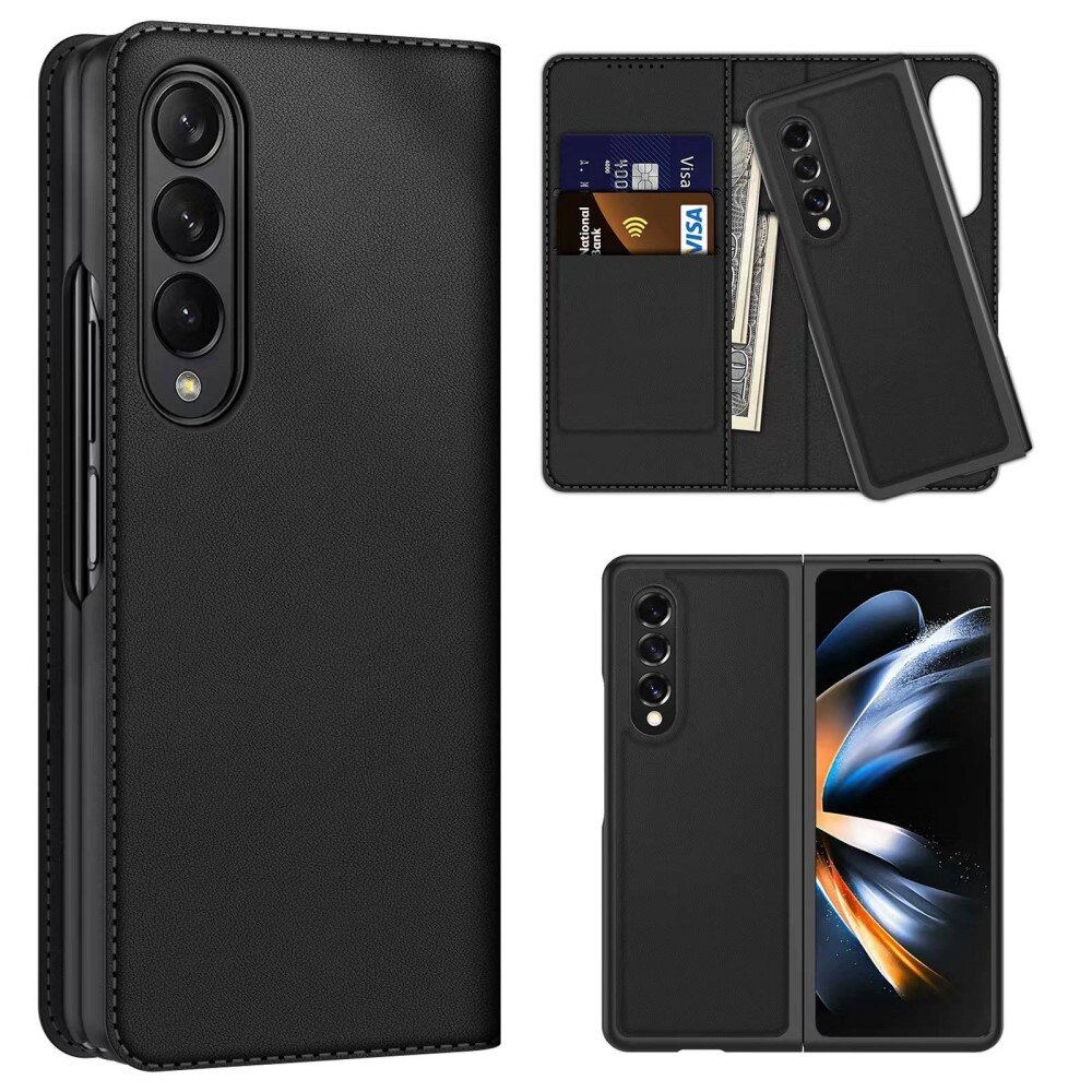 Samsung Galaxy Z Fold 4 Echt lederen hoesje Zwart