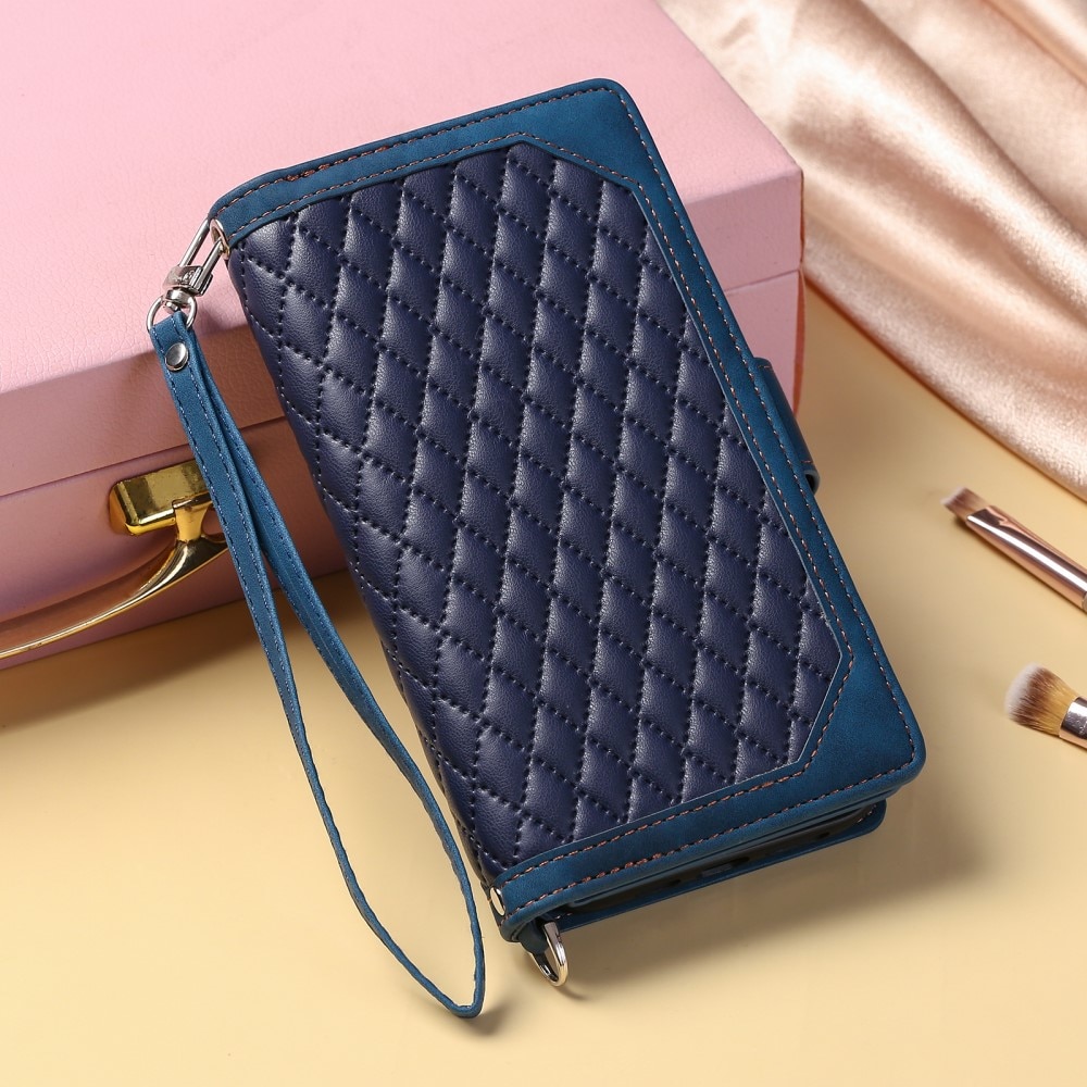 iPhone 16 Pro Max Portemonnee tas Quilted Blauw