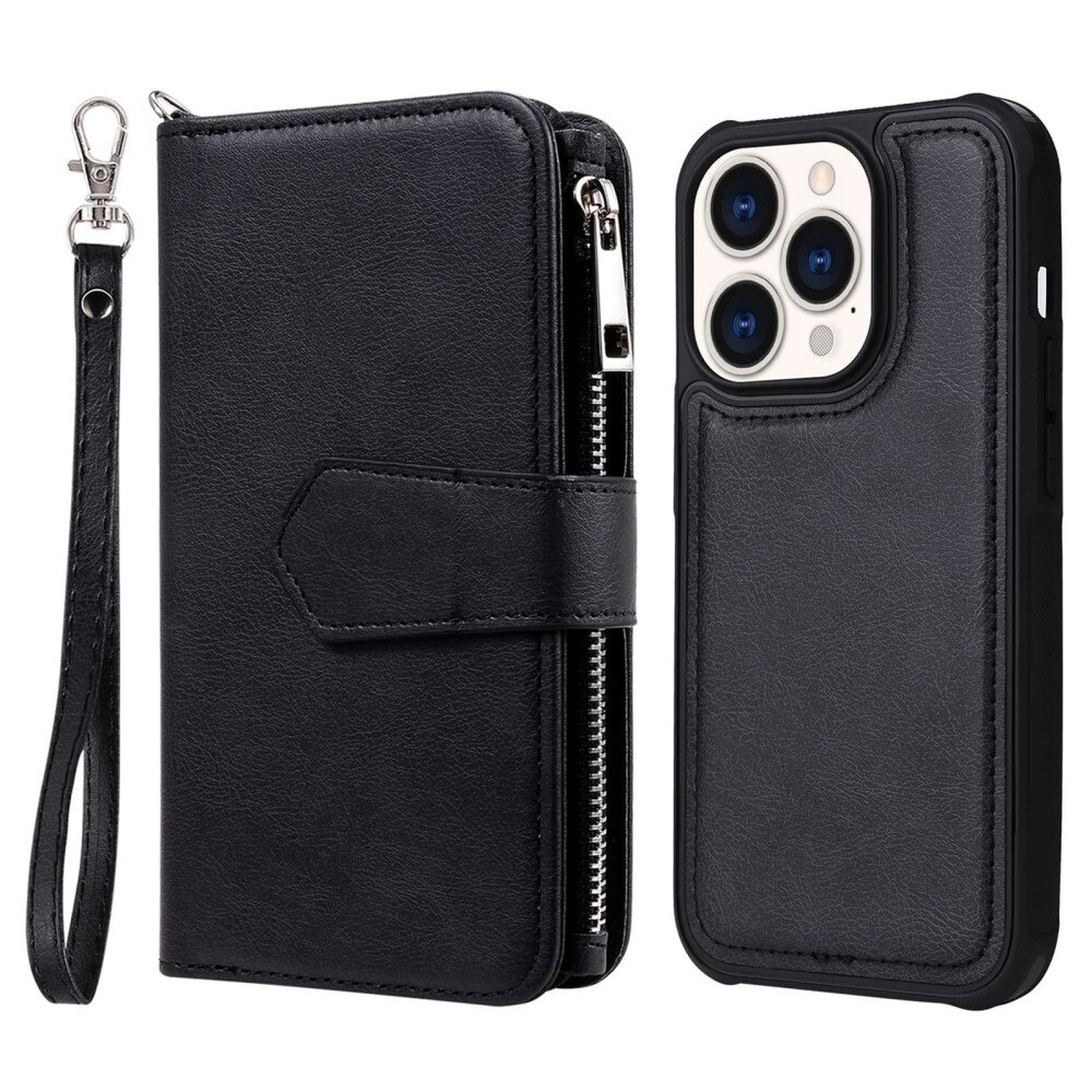 iPhone 14 Pro Zipper Magnet Wallet Zwart