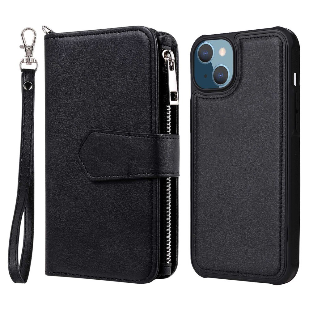 iPhone 14 Plus Zipper Magnet Wallet Zwart